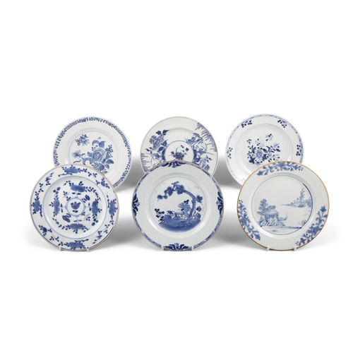 83 - SIX BLUE AND WHITE DISHES WITH FLOWERS AND LANDSCAPE  ??? ????????  China, 18th century  D: 21.9 - 2... 