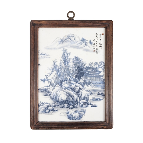 84 - A SET OF FOUR FRAMED BLUE AND WHITE LANDSCAPE PANELS  ??????? ????????????  China, second half of ... 