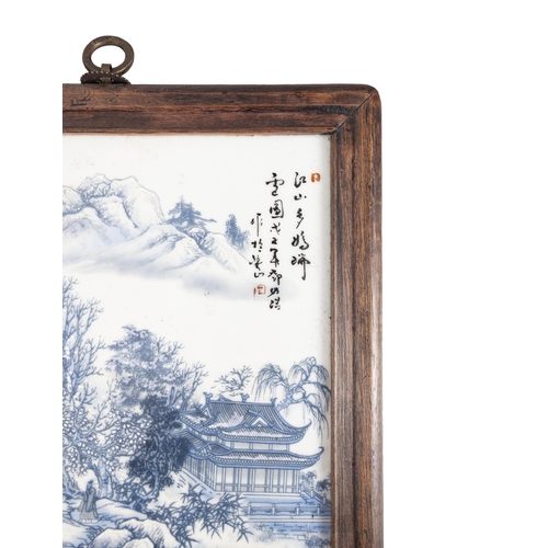 84 - A SET OF FOUR FRAMED BLUE AND WHITE LANDSCAPE PANELS  ??????? ????????????  China, second half of ... 