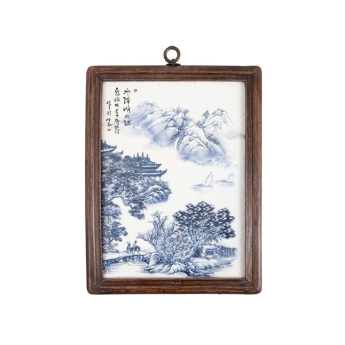 84 - A SET OF FOUR FRAMED BLUE AND WHITE LANDSCAPE PANELS  ??????? ????????????  China, second half of ... 