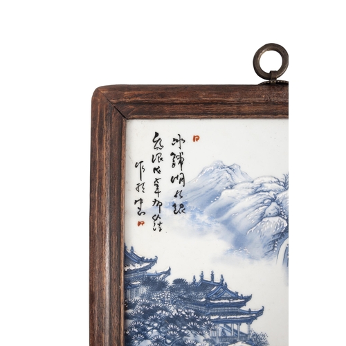 84 - A SET OF FOUR FRAMED BLUE AND WHITE LANDSCAPE PANELS  ??????? ????????????  China, second half of ... 