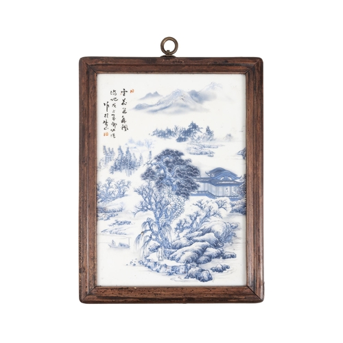 84 - A SET OF FOUR FRAMED BLUE AND WHITE LANDSCAPE PANELS  ??????? ????????????  China, second half of ... 
