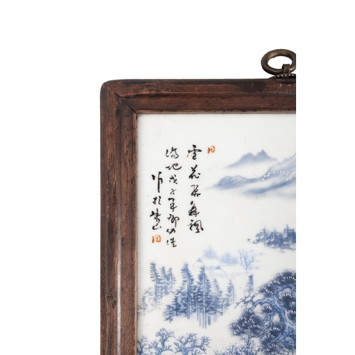 84 - A SET OF FOUR FRAMED BLUE AND WHITE LANDSCAPE PANELS  ??????? ????????????  China, second half of ... 