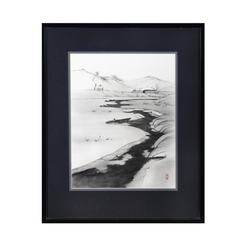 85 - A SET OF FOUR FRAMED 'COUNTRYSIDE LANDSCAPE' PRINTS, WITH ARTIST'S SEAL  Japan, 20th century  Size: ... 