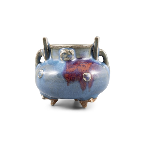95 - A JUN STYLE TRIPOD INCENSE BURNER DECORATED WITH SMALL FLOWERS  ????? ????????  China, Ming dynasty ... 