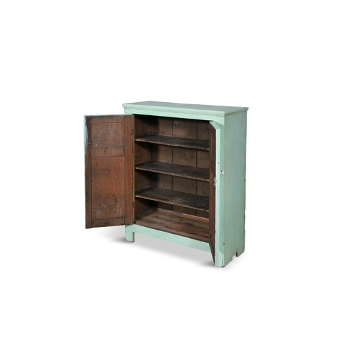 105 - A 19TH CENTURY PAINTED PINE LOW CABINET,  the moulded top above two twin fielded panelled doors with... 