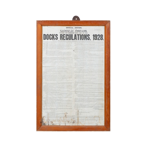 115 - A FRAMED COPY OF 'DOCKS REGULATIONS, 1928', 86 x 54.5cm