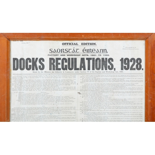 115 - A FRAMED COPY OF 'DOCKS REGULATIONS, 1928', 86 x 54.5cm