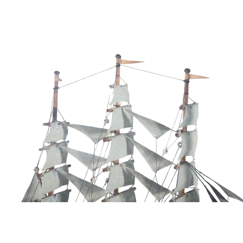 127 - A DIORAMA OF A THREE MASTED SQUARE RIGGED MODEL BARK SHIP  the stained timber case of rectangular fo... 