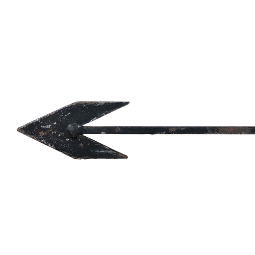 14 - A WROUGHT IRON WIND VANE  with wrought iron arrow and copper flat pike fish, 114cm wide