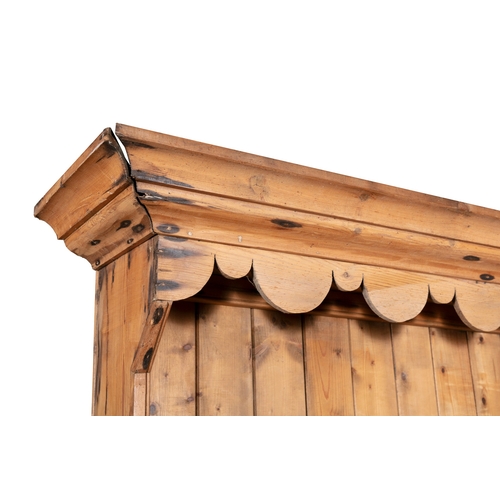 145 - A 19TH CENTURY WELSH DRESSER,  the top section with moulded canope cornice, above three shelves, wit... 