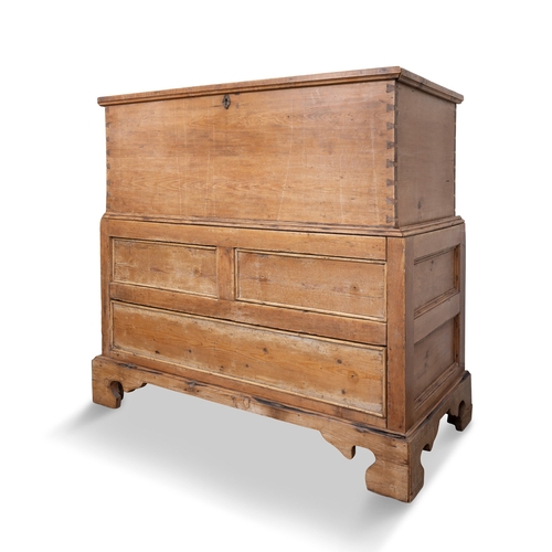 156 - A 19TH CENTURY PINE DOWRY CHEST  the plain front, with lift-top with large opening to a large compar... 