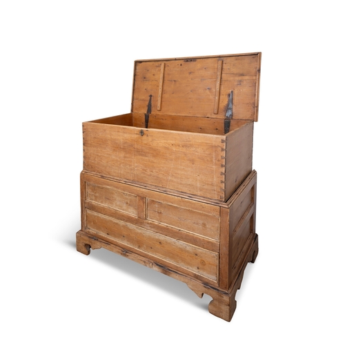 156 - A 19TH CENTURY PINE DOWRY CHEST  the plain front, with lift-top with large opening to a large compar... 