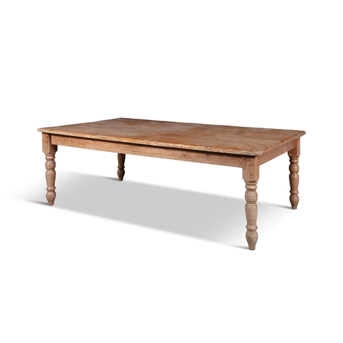 157 - A LARGE PINE RECTANGULAR FARMHOUSE TABLE, LATE 19TH CENTURY,   on turned tapering legs. 213 x 120cm,... 