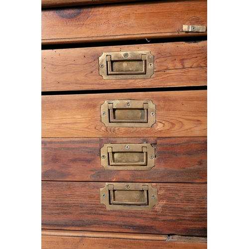 162 - A LARGE RECTANGULAR MAP CHEST,   fitted with four shallow and one deep drawer with inset brass handl... 