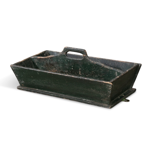 166 - A 19TH CENTURY GREEN PAINTED CUTLERY DRAWER,  with two compartments and a central internal divide. 1... 