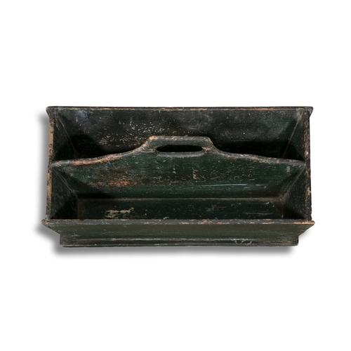 166 - A 19TH CENTURY GREEN PAINTED CUTLERY DRAWER,  with two compartments and a central internal divide. 1... 