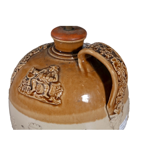 178 - A VICTORIAN GLAZED EARTHENWARE FLAGON,  with cast decoration and inscribed 'O'Connor Brothers, Sligo... 