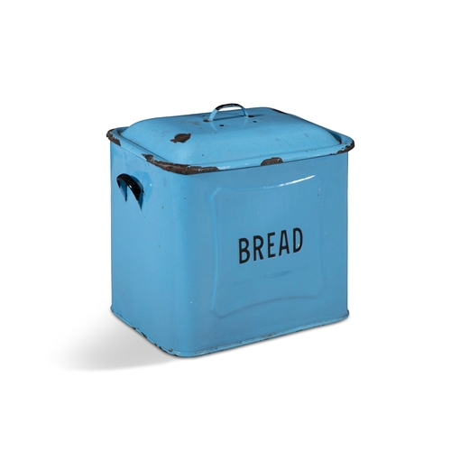 180 - AN EARLY 20TH CENTURY BLUE ENAMEL BREAD BIN,   of typical form, the detachable lid with handle, the ... 