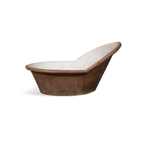 191 - A PAINTED ZINC HIP BATH,  with rounded rim. 47cm high, 98cm wide, 75cm deep