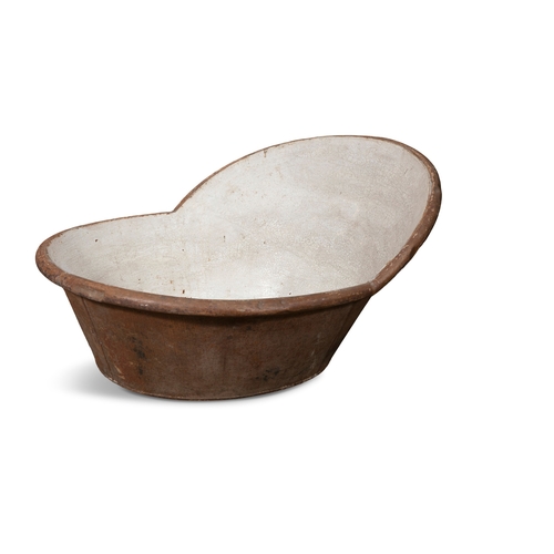 191 - A PAINTED ZINC HIP BATH,  with rounded rim. 47cm high, 98cm wide, 75cm deep