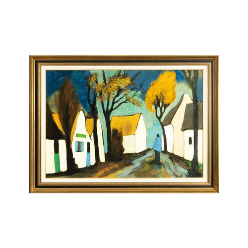 20 - MARKEY ROBINSON (1918 - 1999) Figure, Cottages and Trees Gouache on board, 51 x 74cm (20 x 29) Signe... 