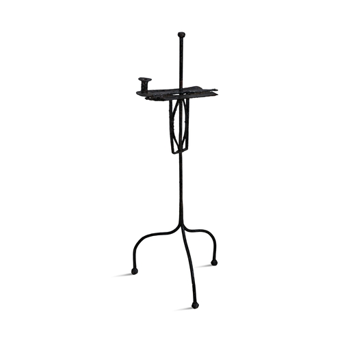 203 - A WROUGHT IRON CANDLE STAND ON TRIPOD BASE,   109cm high