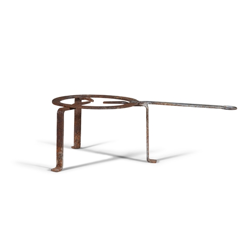 209 - A CIRCULAR WROUGHT IRON TRIVET   with tripod supports. 17.5cm high, 53cm wide, 25cm diameter (circul... 