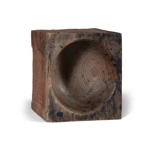 213 - A PAIR OF TIMBER SQUARE SHAPED BLOCK  PINE COUNTER WELLS  19cm high, 14cm wide, 15cm deep