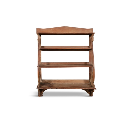 222 - A 19TH CENTURY PINE HANGING BOOK SHELF,  the four irregular sized shelves with shaped sides. 100cm h... 