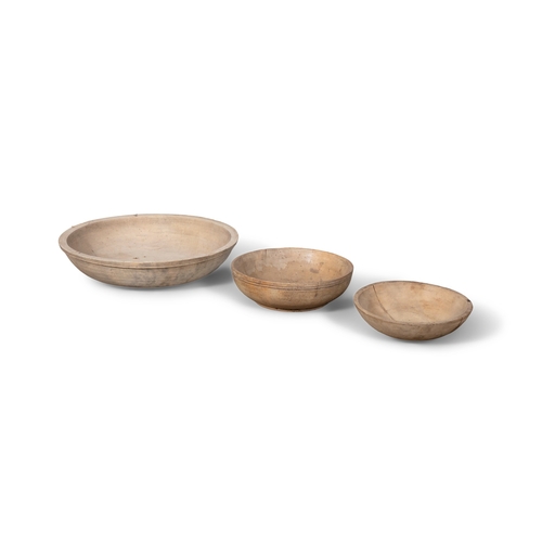 228 - THREE 19TH CENTURY SYCAMORE CIRCULAR BOWLS  31cm diameter; 37cm diameter; 22cm diameter