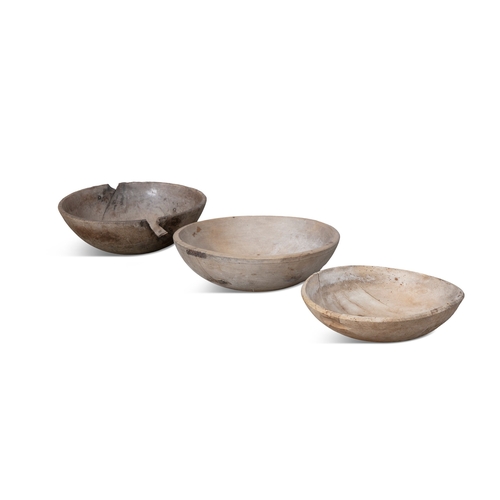 229 - THREE SYCAMORE BOWLS OF VARIOUS SIZES  The largest 42.5cm diameter x 13.5cm high ; smallest 37cm dia... 