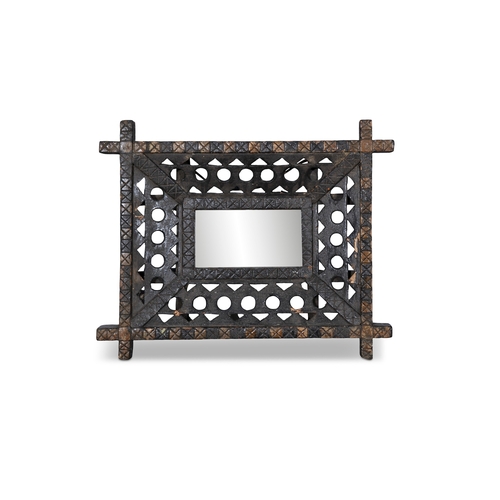 230 - A PAIR OF IRISH PAINTED TIMBER MIRRORS OF RECTANGULAR FORM WITH PIERCED FRAMES.   30 X 46cm   Proven... 