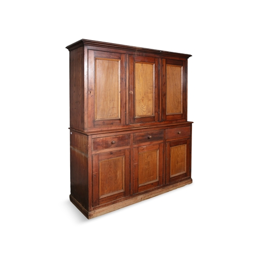 244 - A 19TH CENTURY STAINED PINE ESTATE CABINET, CO. ANTRIM,  the top superstructure with moulded top and... 