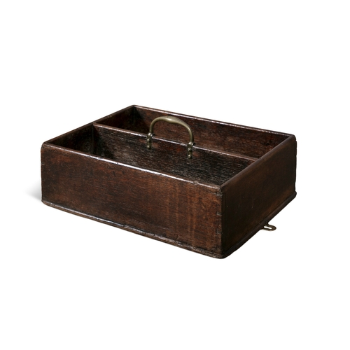 255 - A 19TH CENTURY STAINEDWOOD RECTANGULAR CUTLERY TRAY  with brass handle and two wells. 26cm high, 38c... 