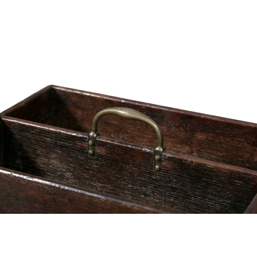 255 - A 19TH CENTURY STAINEDWOOD RECTANGULAR CUTLERY TRAY  with brass handle and two wells. 26cm high, 38c... 