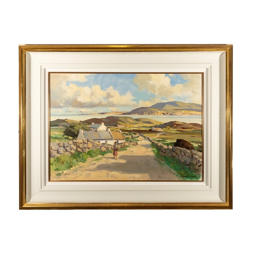 27 - MAURICE C. WILKS ARHA RUA (1910 - 1984)  West of Ireland landscape with figure on a road way Oil on ... 