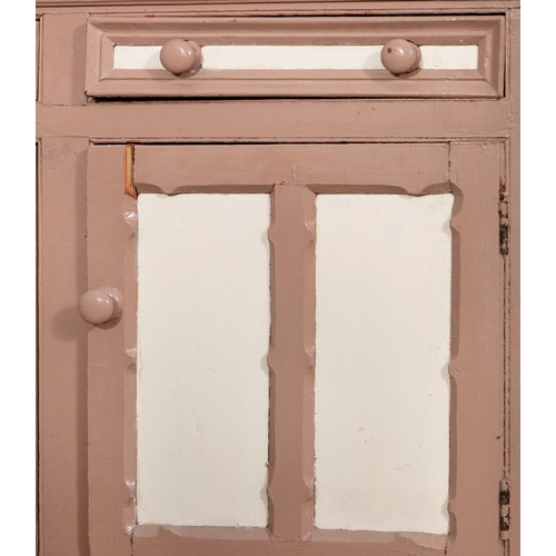 48 - A 19TH CENTURY PAINTED MARRIAGE DRESSER,  the moulded cornice above frieze pierced with heart shaped... 