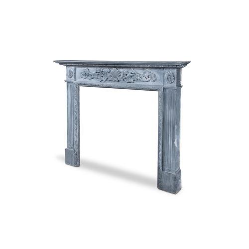 59 - A 20TH CENTURY PAINTED PINE FIRE SURROUND,   the moulded top with egg and dart decoration, above a f... 