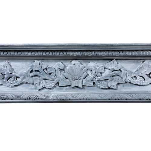 59 - A 20TH CENTURY PAINTED PINE FIRE SURROUND,   the moulded top with egg and dart decoration, above a f... 