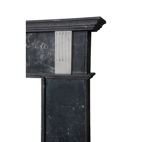 74 - A KILKENNY BLACK MARBLE FIREPLACE C. 1800  with frieze pediment on plain column supports. 148cm wide... 