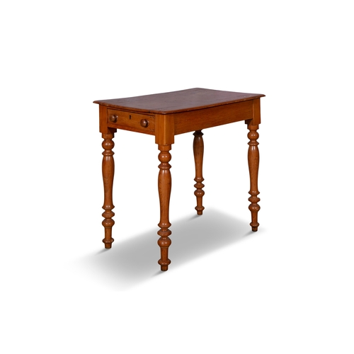 76 - A 19TH CENTURY STAINED ELM SIDE TABLE,  of rectangular form with single frieze drawer raised on turn... 