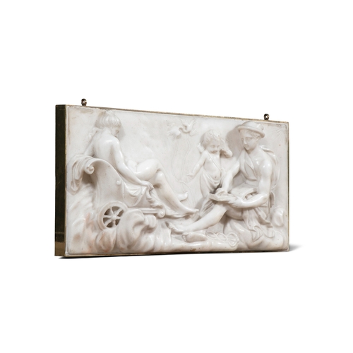 2 - A MARBLE RELIEF PANEL OF MERCURY AND DIANA, EARLY 19TH CENTURY  contained within a rectangular gilt ... 