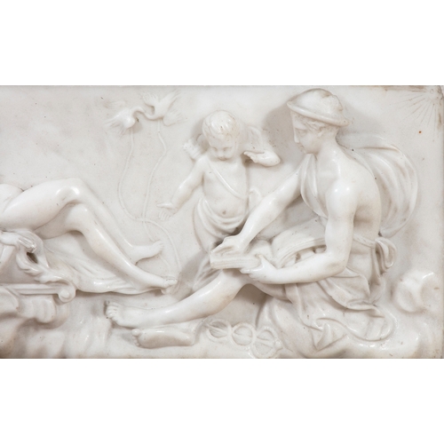 2 - A MARBLE RELIEF PANEL OF MERCURY AND DIANA, EARLY 19TH CENTURY  contained within a rectangular gilt ... 