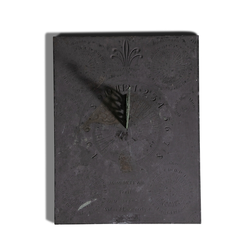 6 - A SOLAR AND LUNAR BRONZE AND SLATE SUNDIAL, BY JAMES MCMEEKAN (DATED 1842)  the rectangular panel en... 