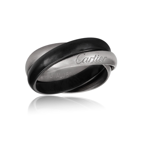 10 - A TRINITY RING, BY CARTIER, CIRCA 2015  Designed as three interlocking bands, two polished white gol... 