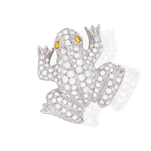 113 - A DIAMOND FROG BROOCH  The body pavé-set with brilliant-cut diamonds, the eyes set with brilliant-cu... 