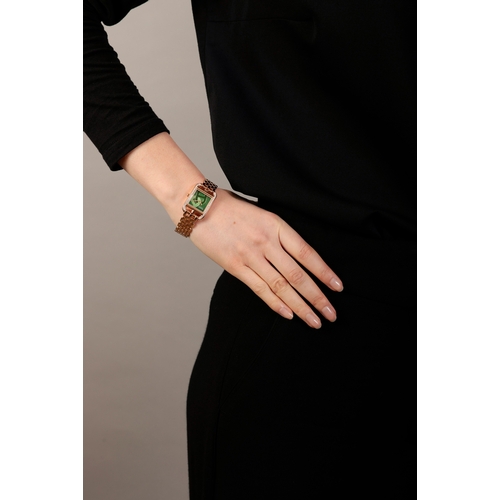 125 - AN 18K GOLD AND GEM-SET 'CAPE COD' BRACELET WATCH, BY HERMÈS  Of quartz movement, the square green n... 