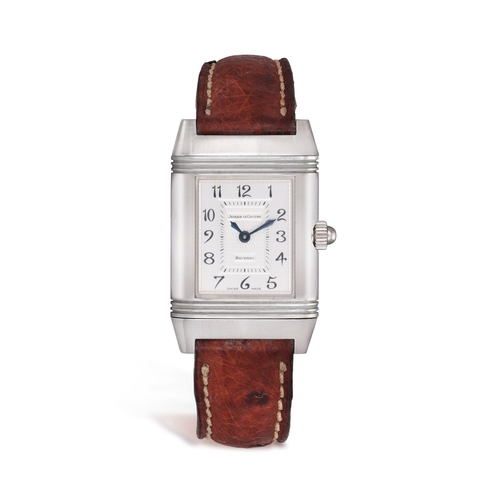 263 - A LADY'S STAINLESS STEEL 'REVERSO' DIAMOND-SET DUAL TIME WRISTWATCH, BY JAEGER-LECOULTRE, CIRCA 1995... 