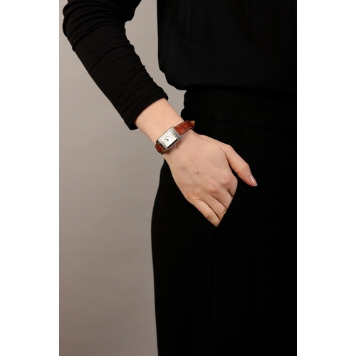 263 - A LADY'S STAINLESS STEEL 'REVERSO' DIAMOND-SET DUAL TIME WRISTWATCH, BY JAEGER-LECOULTRE, CIRCA 1995... 